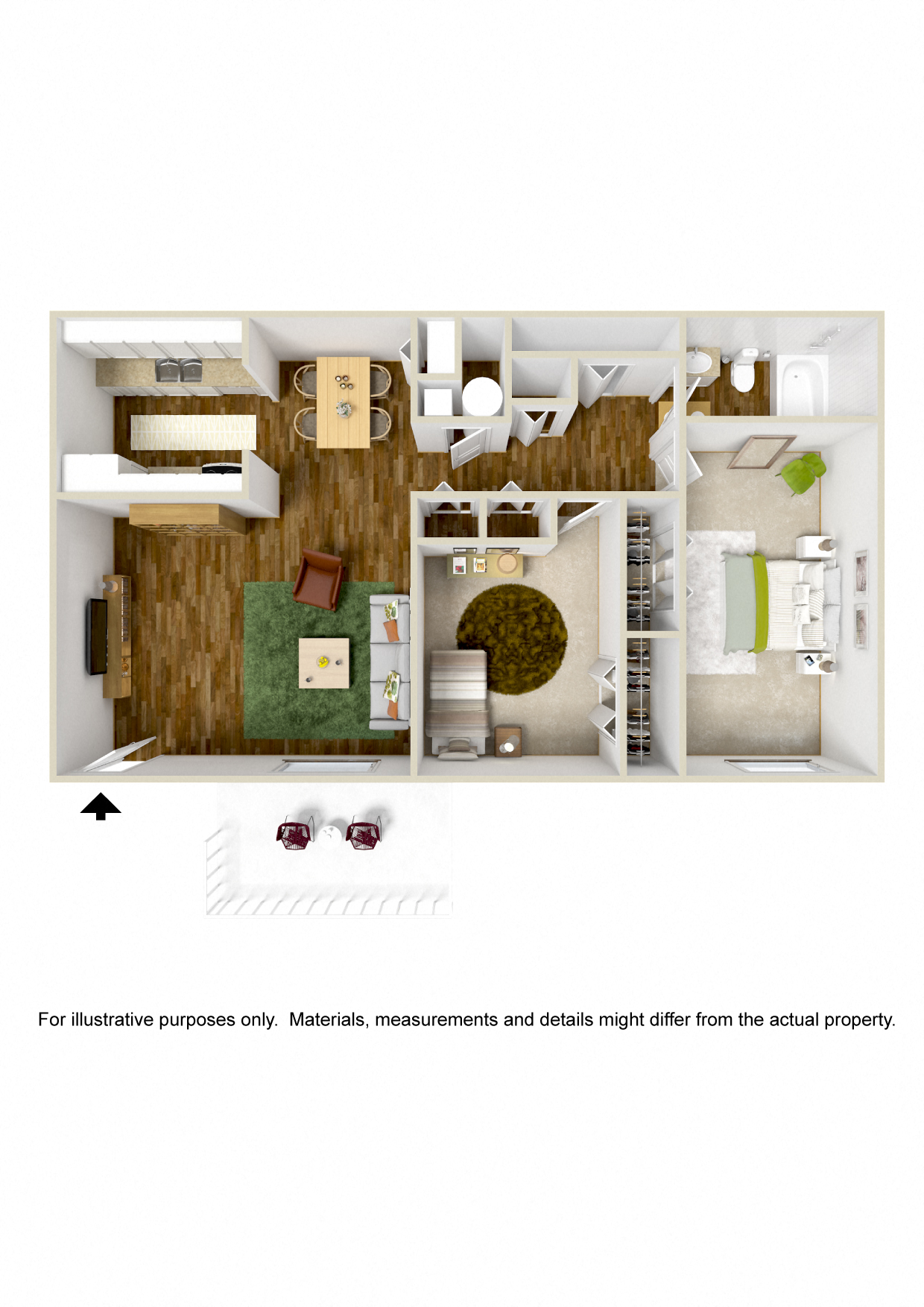 2x1 Bedroom Floor Plan Albuquerque, NM  l Mountain Vista Apartments For Rent