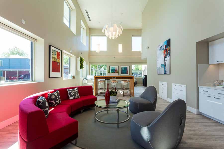 Leasing area with seating l The Parc at Pruneyard Apartments