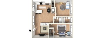 2BD, 2BTH floor plan for rent The Parc at Pruneyard 