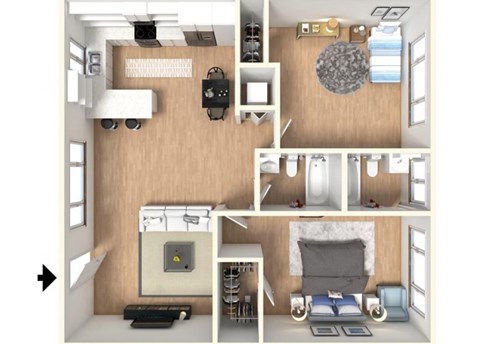 2BD, 2BTH floor plan for rent The Parc at Pruneyard 