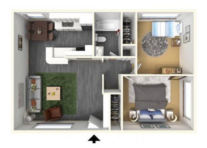 2 BED 1 BATH Floor Plan 3