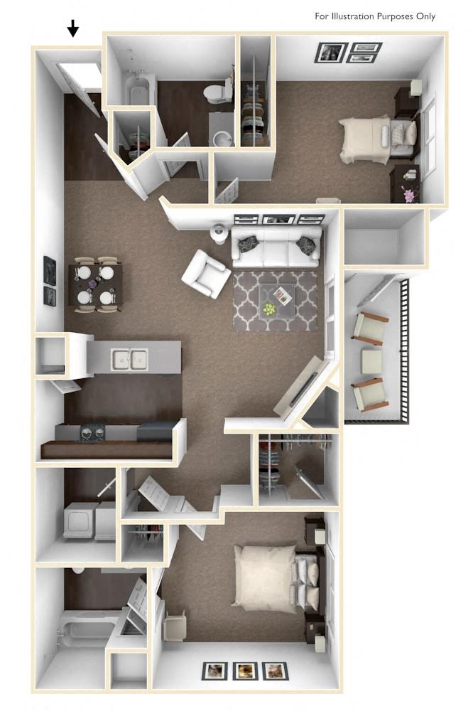 2 Bedroom floor plan  Units available at Residence at CTM