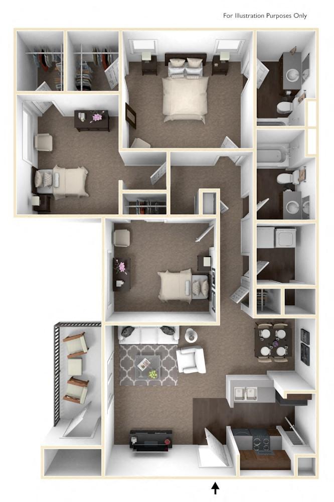 3 Bedroom floor plan  Units available at Residence at CTM