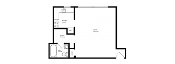 Studio floor plan. l Ryan Tower Apartments in San Mateo CA 