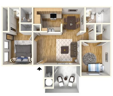 Plan E-2 Floor Plan at Seabreeze Apartment Homes, Vallejo, CA