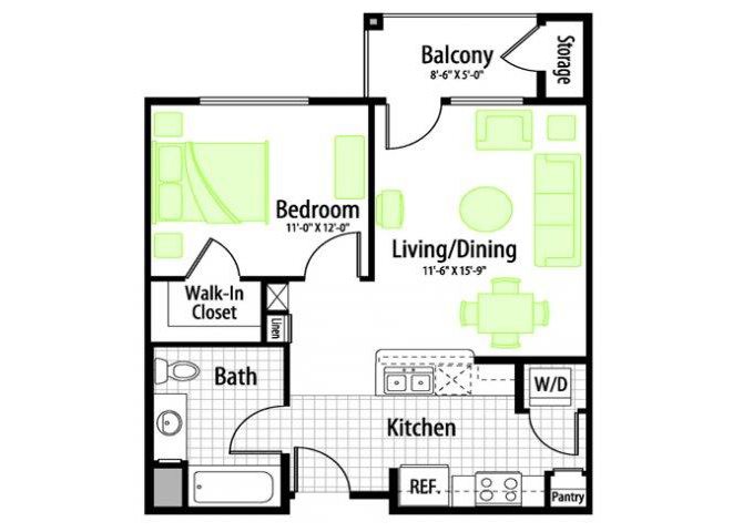Seasons at Laguna Ridge | One bedroom One bathroom 1X1 Aurora floor plans available at Seasons at Laguna Ridge