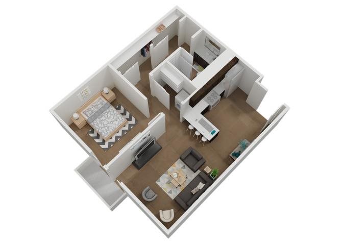 The 1x1 floor plan.