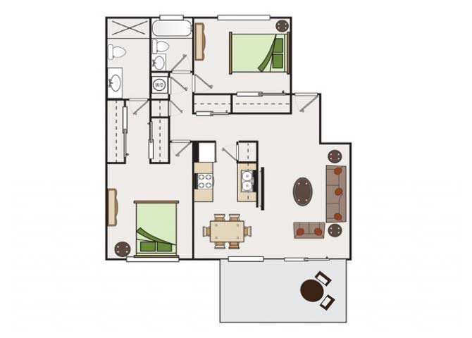 Stoneridge Luxury Apartments | 2 bedrooms 2 bathrooms floor plan 2x2 condos available at Stoneridge Luxury Apartments | Walnut Creek, CA