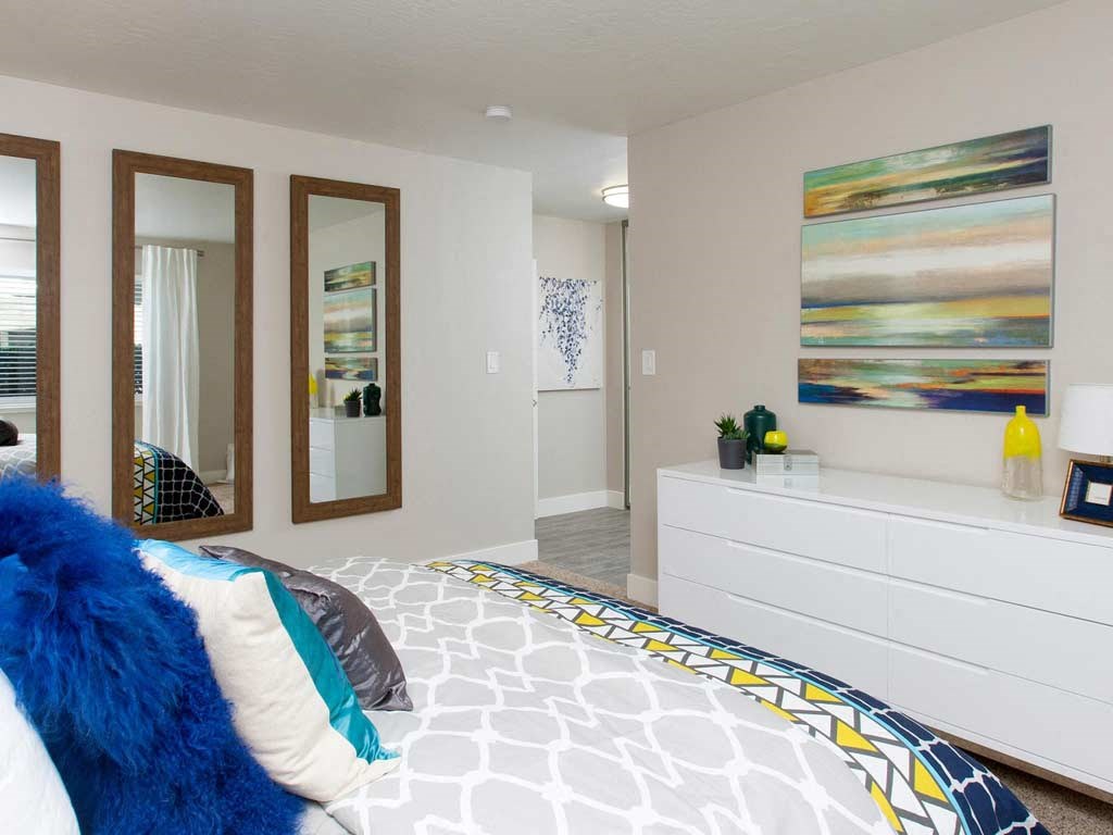 Walnut Creek, CA Apartments-Stoneridge-Bedroom with Overhead Lighting and Carpet Flooring