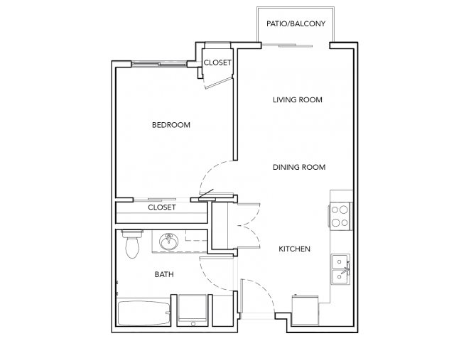 1BD, 1BTH floor plan.