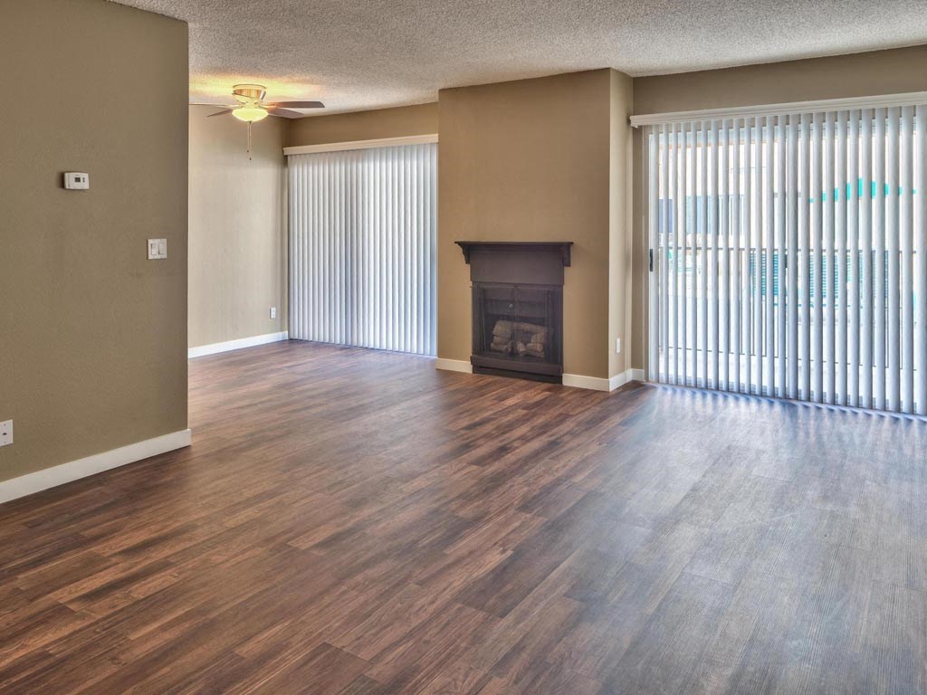 Living Room with Fireplace Apartments For Rent in Valley Village CA 91607 | Villa Fontaine