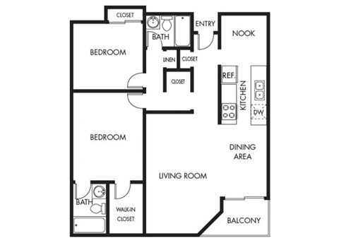 Two bedroom Floor Plan Villa Fontaine Apartments For Rent | Valley Village CA 91607