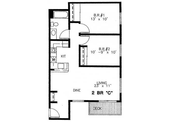 2Bed 1Bath floor plan.