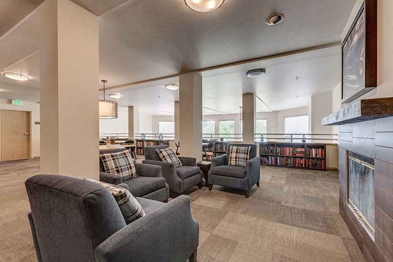 TV Lounge and Fireplace at Vintage at Bellingham Senior Apartments for rent | Bellingham, WA