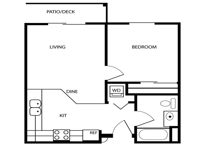 Vintage at Everett Senior Apartments l 1x1 Floor Plan 1 Bedroom Everett, WA l Vintage at Everett Apartments