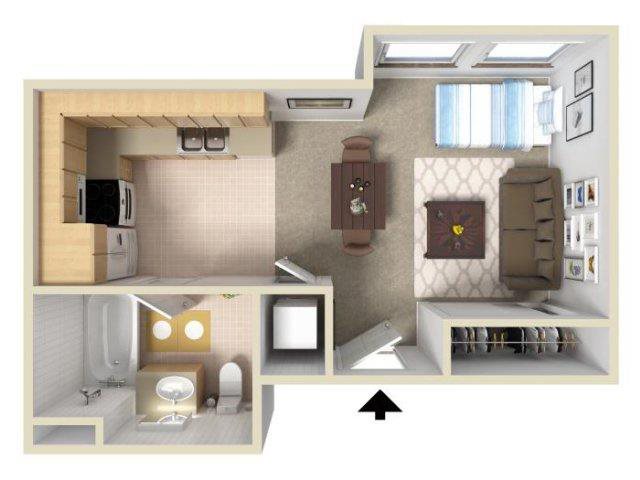 Vintage at Spokane Senior Apartments l Studio Studio floor plan. Spokane WA 99208 l Vintage at Spokane Senior Apartments