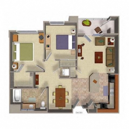 Two Bedroom One Bathroom Floor Plan at Beaumont Apartments WA, 98072