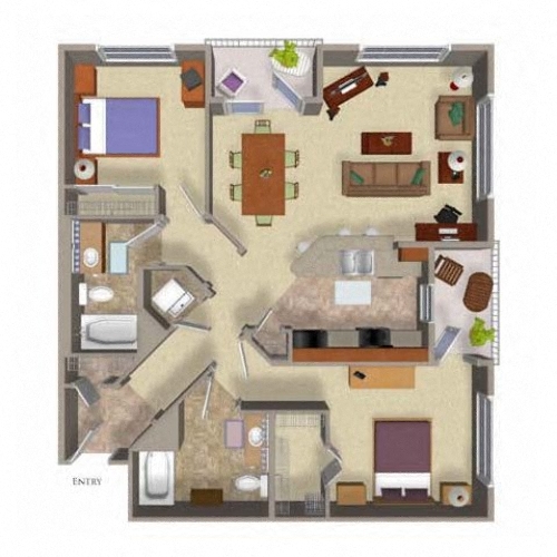 2 Bedroom 2 Bathroom Floor Plan Three, at Beaumont Apartments, Woodinville, WA, 98072