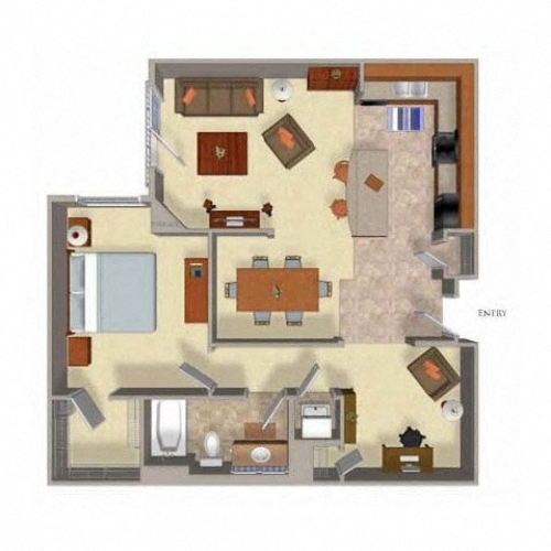 1 Bedroom 1 Bathroom Floor Plan Four, at Beaumont Apartments, 14001 NE 183rd Street