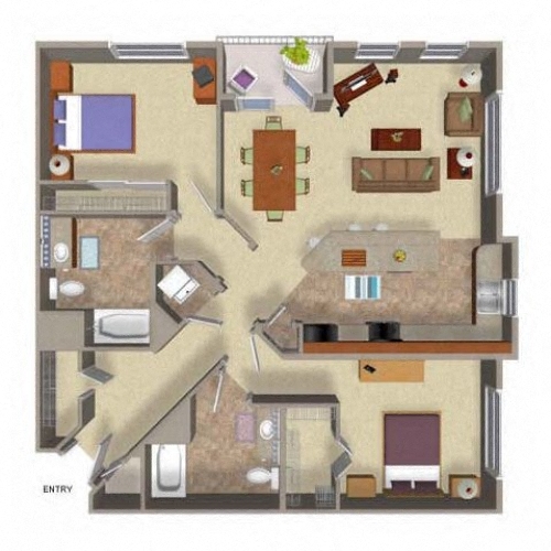 2 Bedroom 2 Bathroom Floor Plan Four, at Beaumont Apartments, Washington, 98072