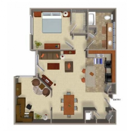 One Bedroom One Bathroom Floor Plan, WA