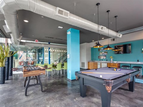 Image of Greenway Community Room with Pool Table and Foosball at Greenway at Fisher Park, Greensboro, NC, 27401