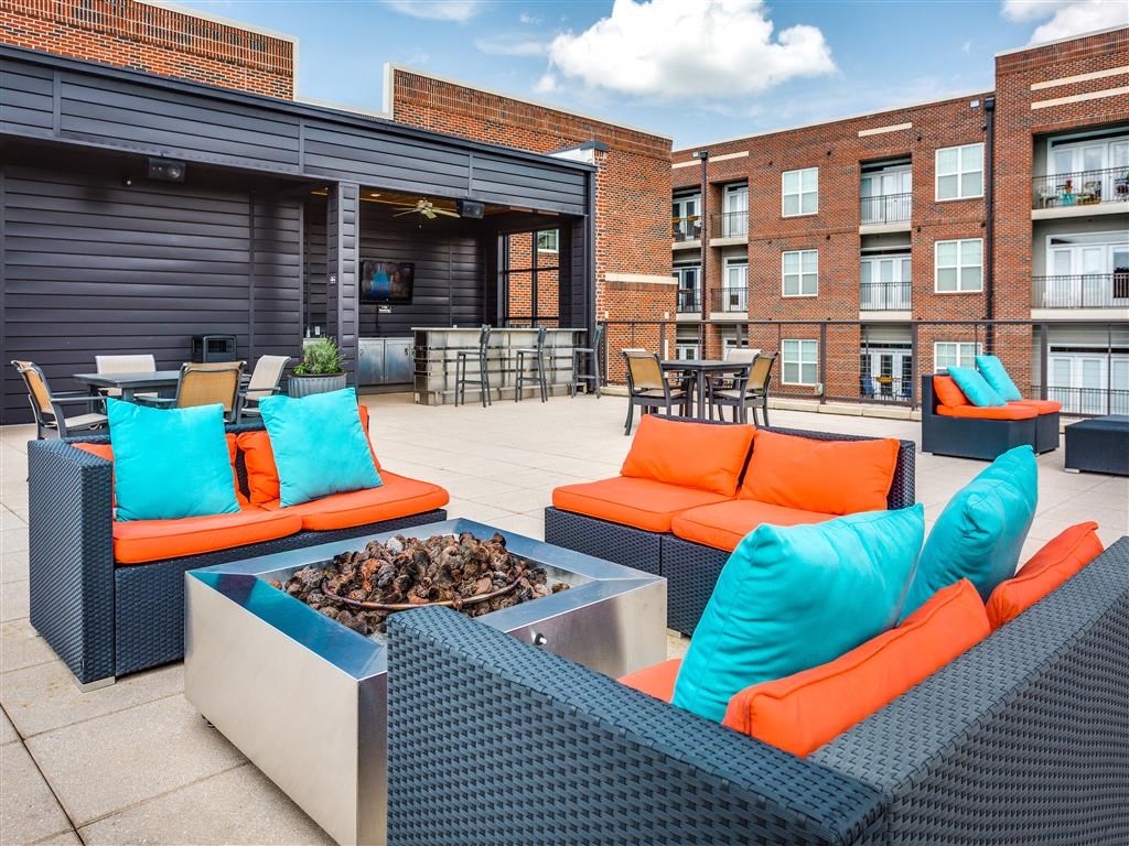 Rooftop Lounge with fire pit at Greenway at Fisher Park, Greensboro, North Carolina