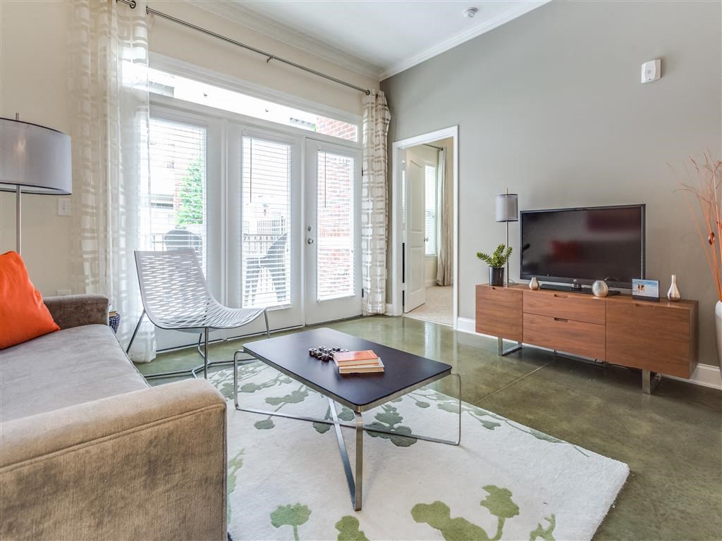 Classic Living Room Design With Television at Greenway at Fisher Park, Greensboro, NC