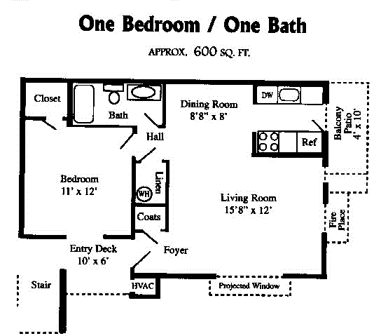 1 Bedroom 1 Bath Basic Floor Plan 1