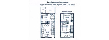 Two bedroom and one and one half bath townhome with full bath and two bedrooms on upper level, living room, half bath and kitchen/dining on lower level.