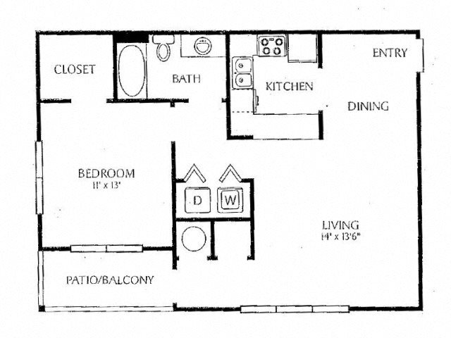 1 Bedroom 1 Bath Floor Plan 1