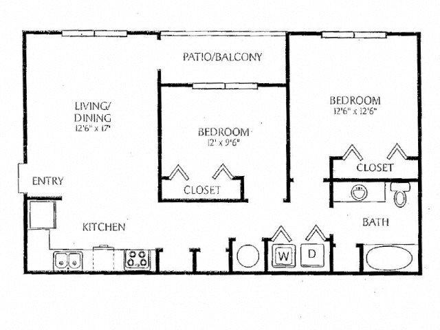 2 Bedroom 1 Bath Floor Plan 2
