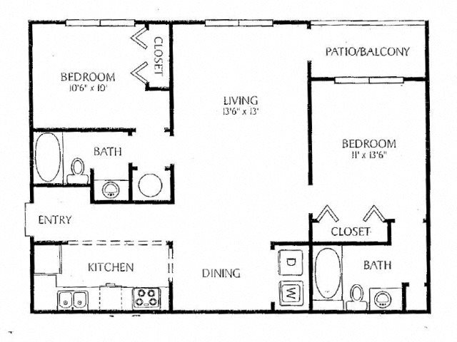 2 Bedroom 2 Bath Floor Plan 3