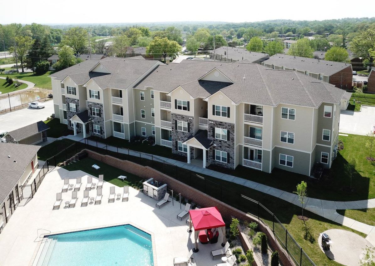 Aerial View of the Swimming Pool at Aventura at Maryland Oaks, Maryland Heights, MO