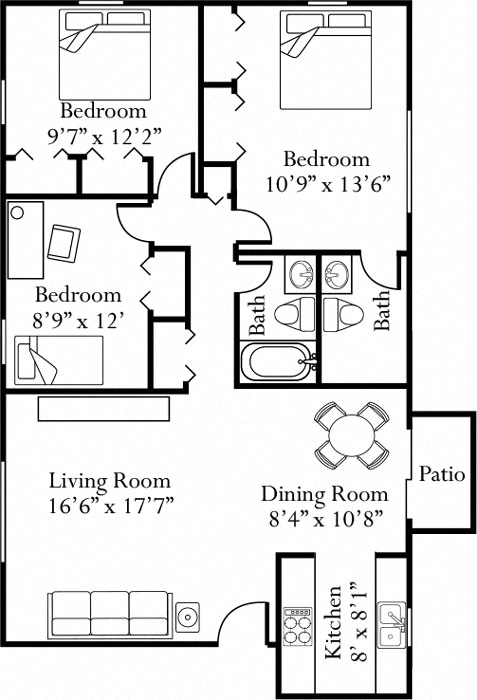 Three Bedroom Two and a Half Bathrooms