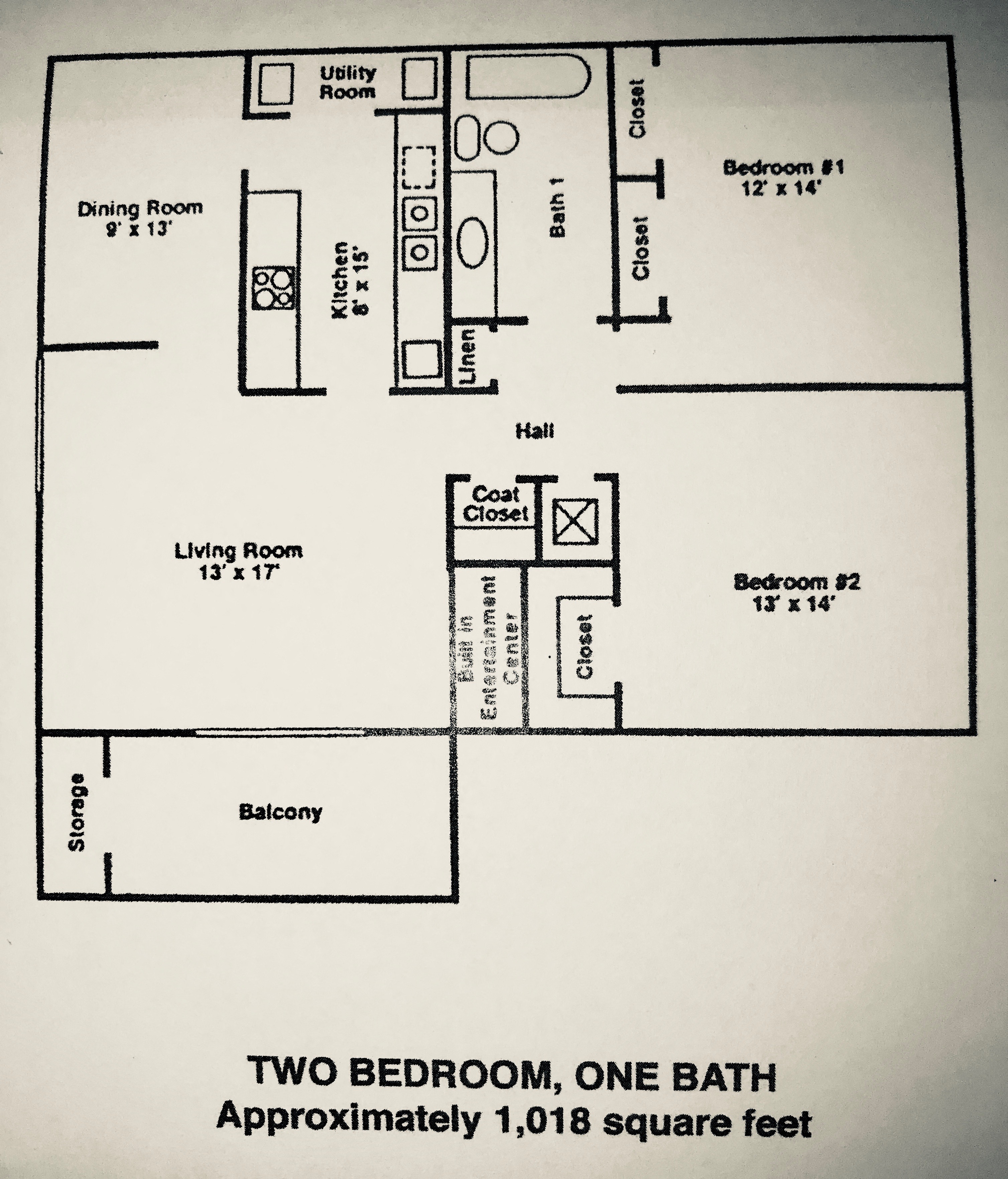 2 Bedroom, 1 Bathroom