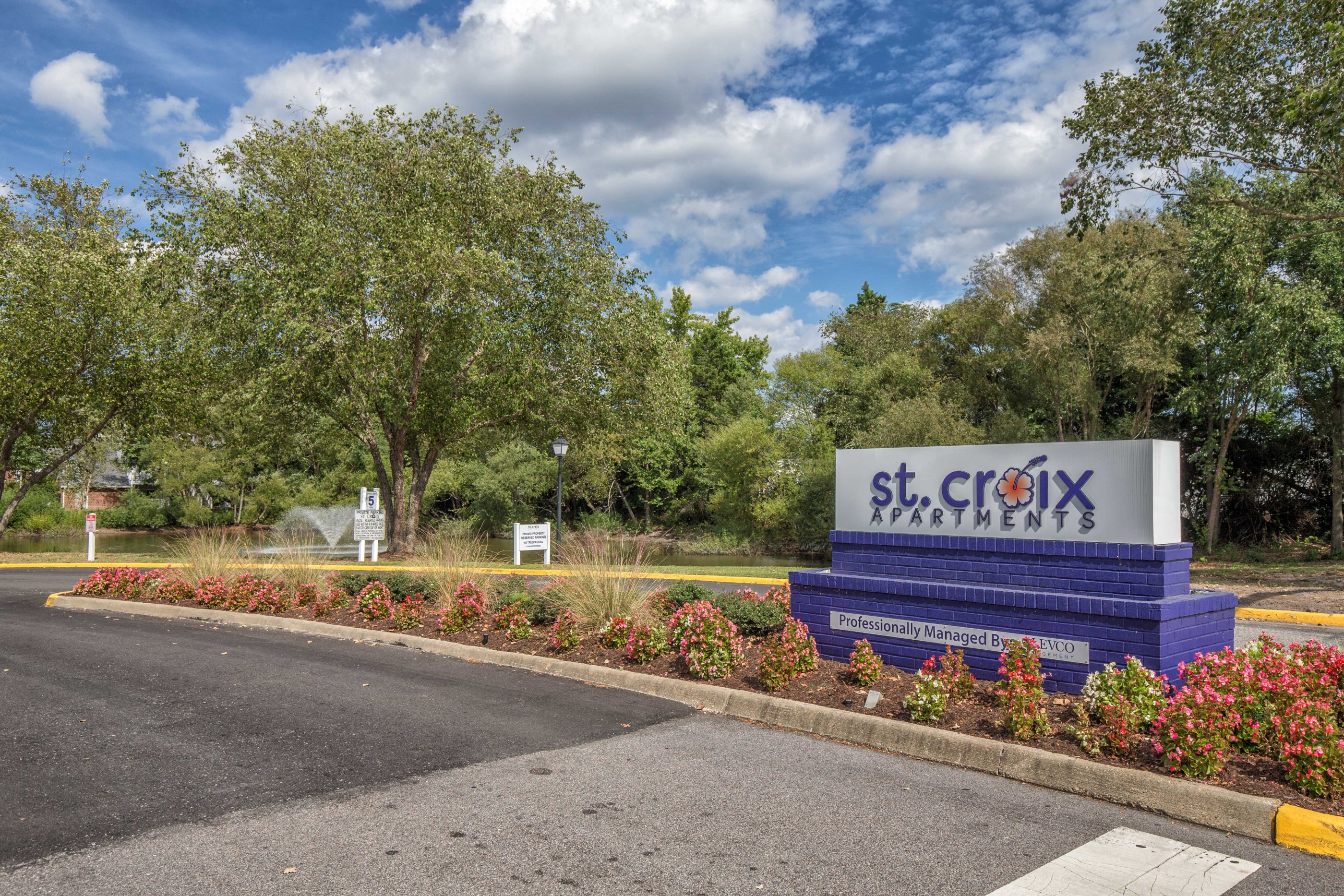 Entry road sign at St. Croix Apartments in Virginia Beach VA