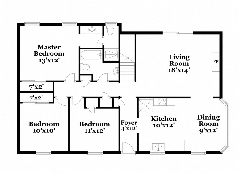 a floor plan of a house with bedrooms and a living room