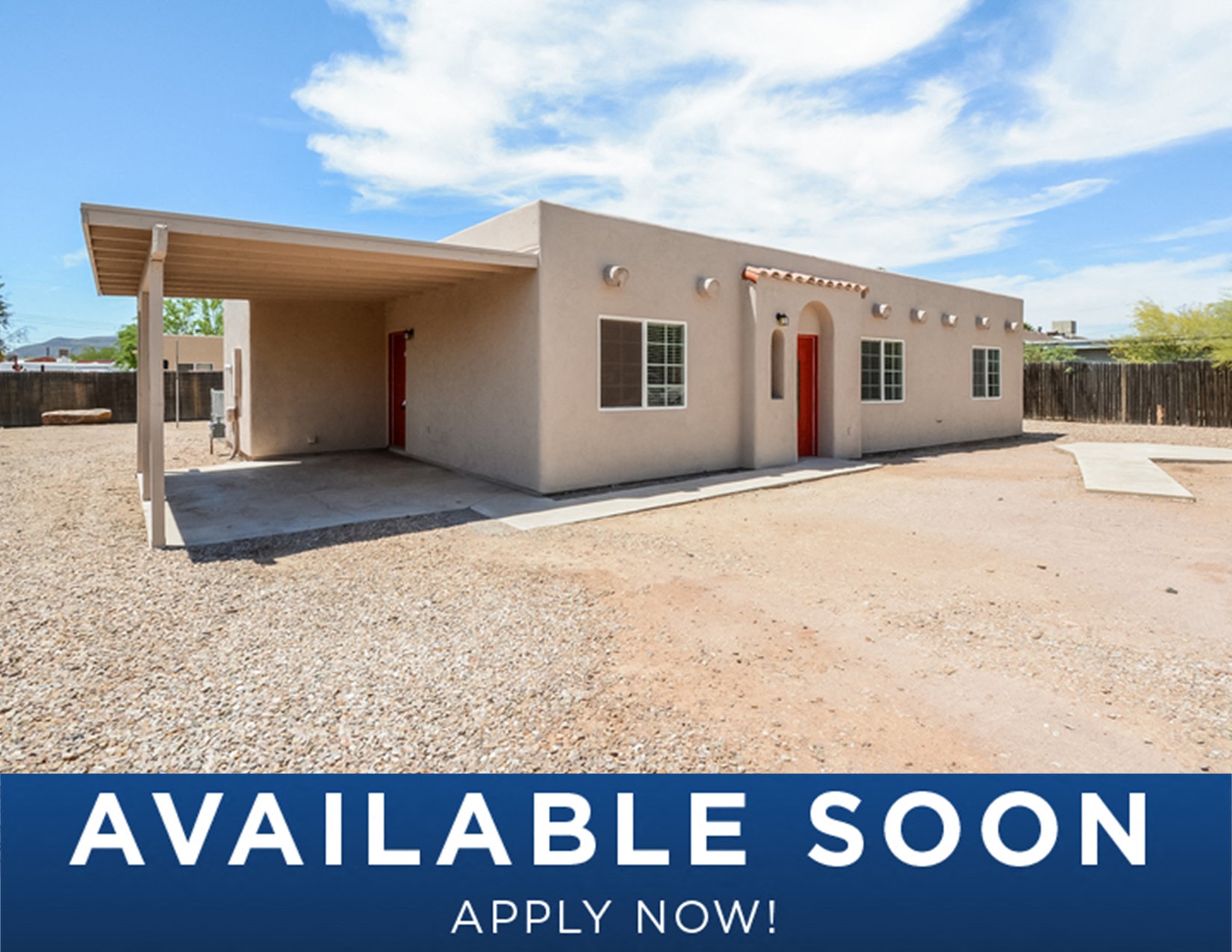 a small house with a yard and a driveway and the words available soon on it