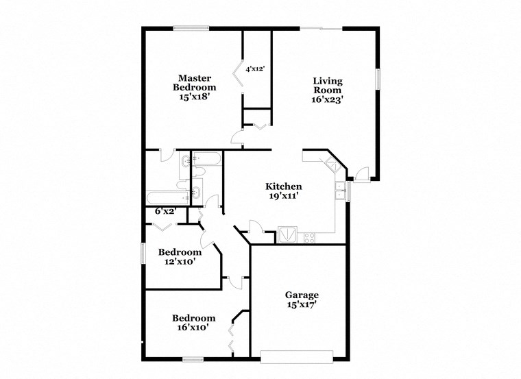 a floor plan of a house with an open concept floor plan with bedrooms and a