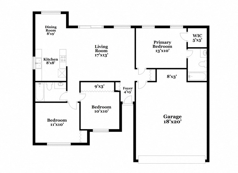 a floor plan of a house with a combination of bedrooms and a garage