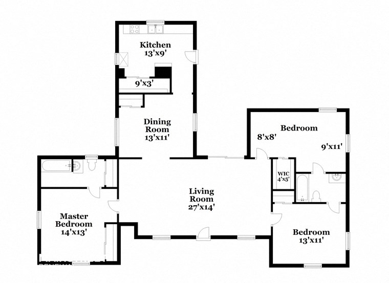 a floor plan of a house with two bedrooms and a living room