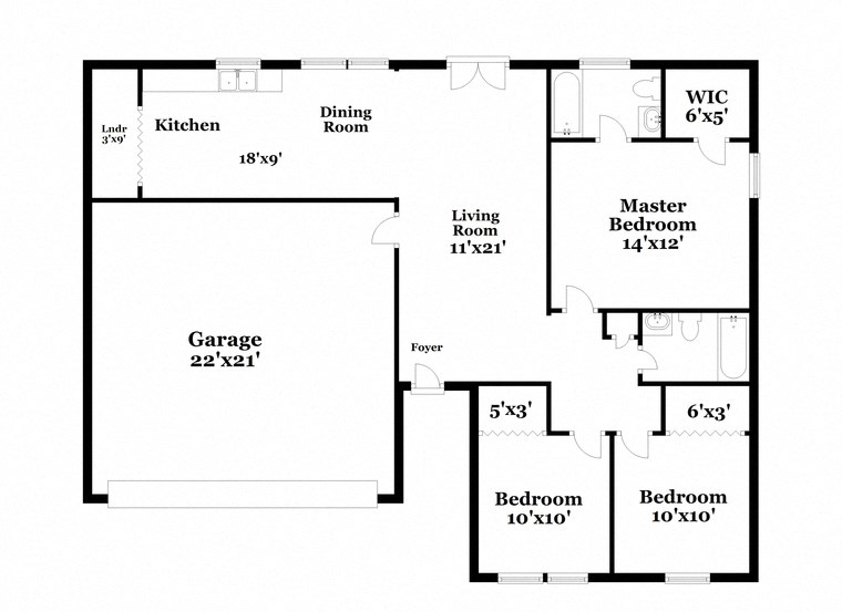 a floor plan of a house with a combination of bedrooms and a garage