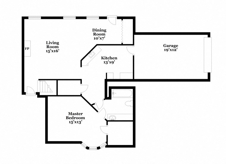 a floor plan of a house with an open floor plan with bedrooms and a kitchen