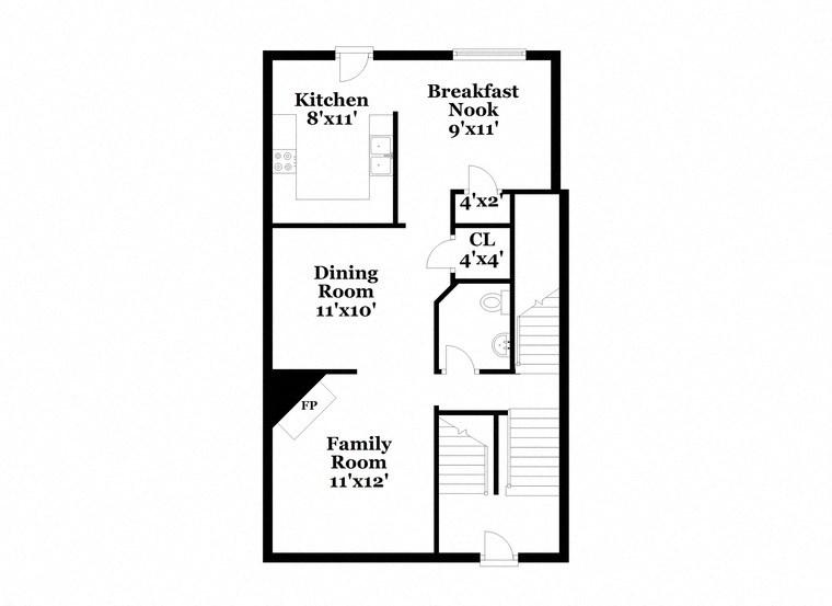 a floor plan of a house with a small kitchen and a living room