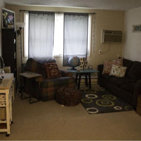 a living room with two couches and a table