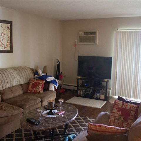 a living room with a couch and a television