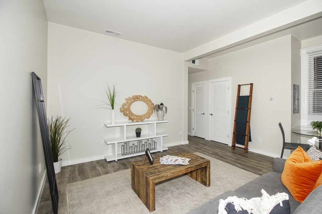 a living room with a couch and a coffee table