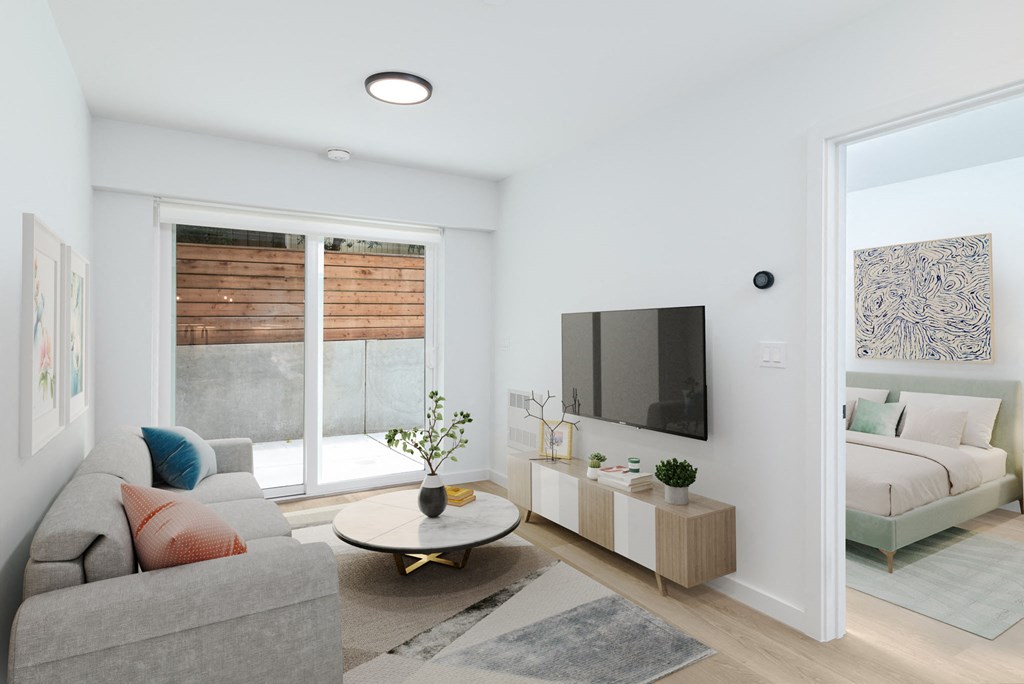 a living room with a couch and a coffee table