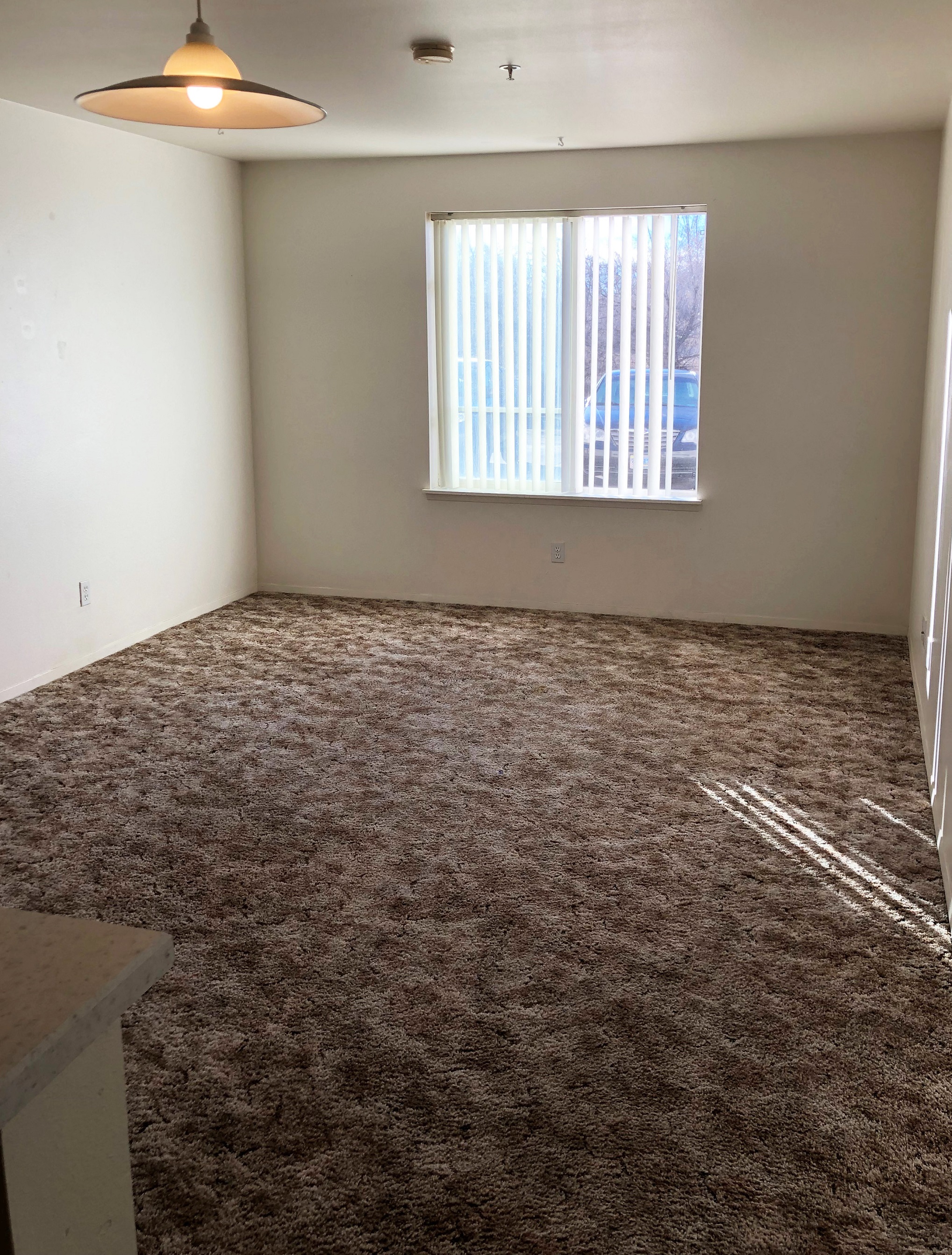 Image of room with carpet and window and outlets